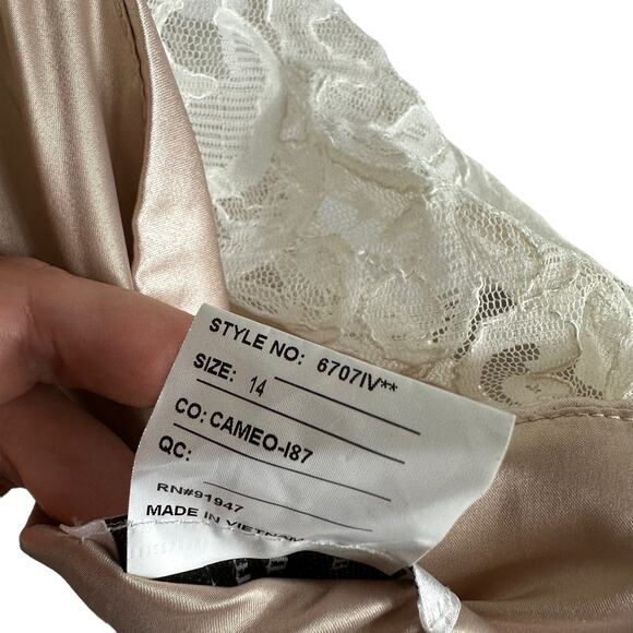 AFTER SIX 6707 Ivory Cream Lace Cocktail Length A-Line Mini Dress Size 14 Belted - Picture 7 of 7